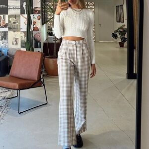 Princess Polly Cream Plaid Flare Pants